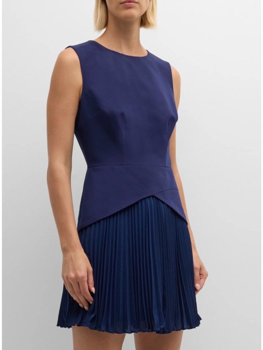 Commense Women's Navy Blue Sleeveless Pleated Mini Dress Size S